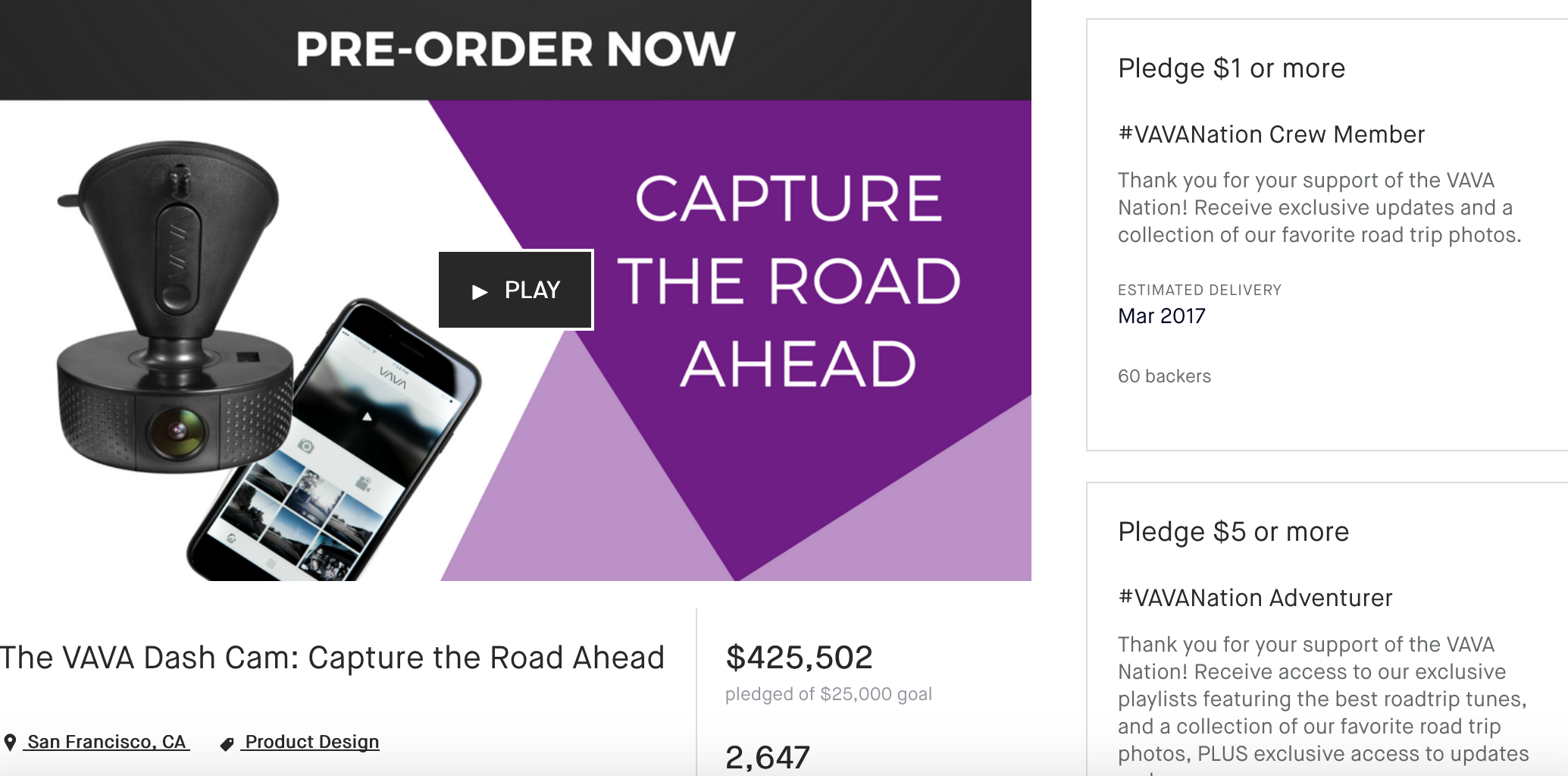 vava dash cam kickstarter amazon