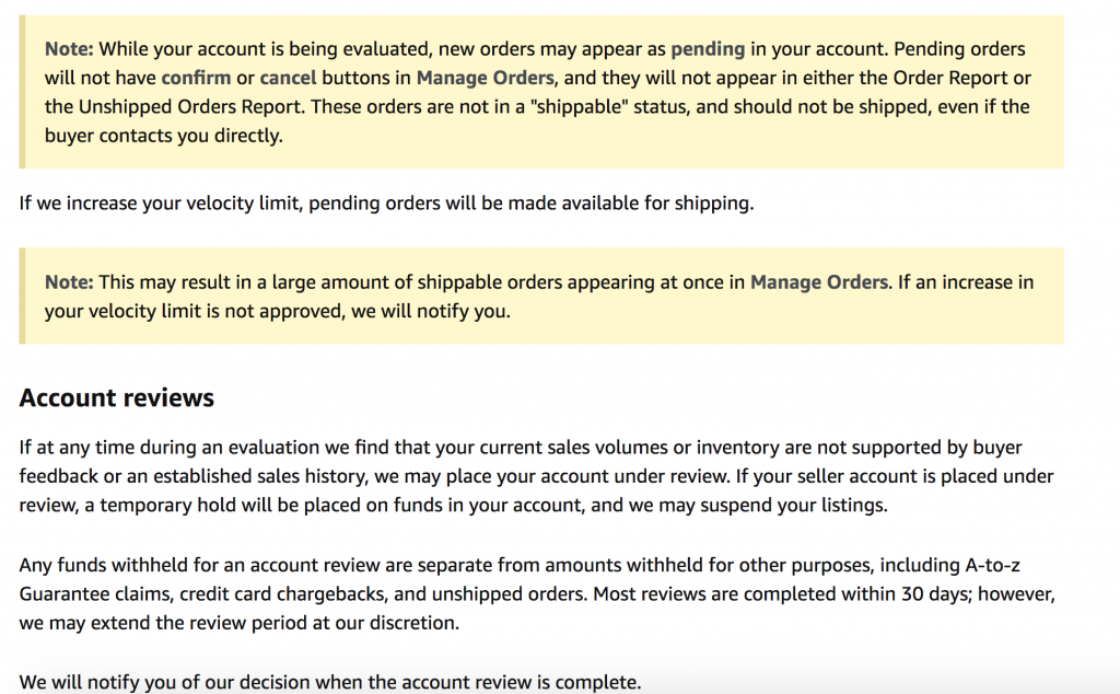 amazon velocity limit explained suspension