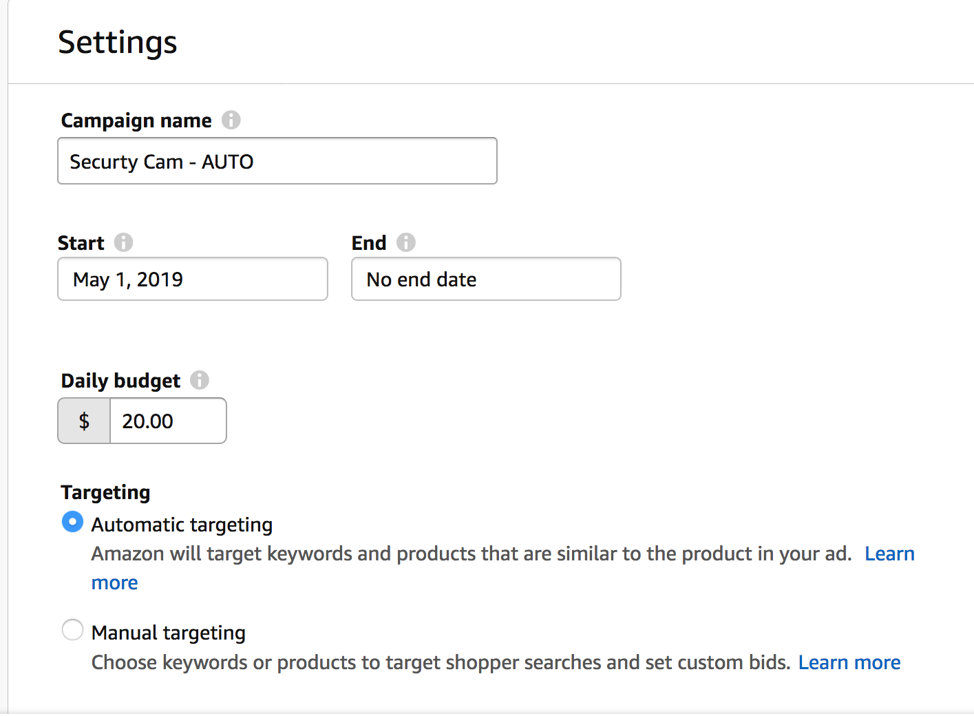 automatic campaign setup amazon sponsored products